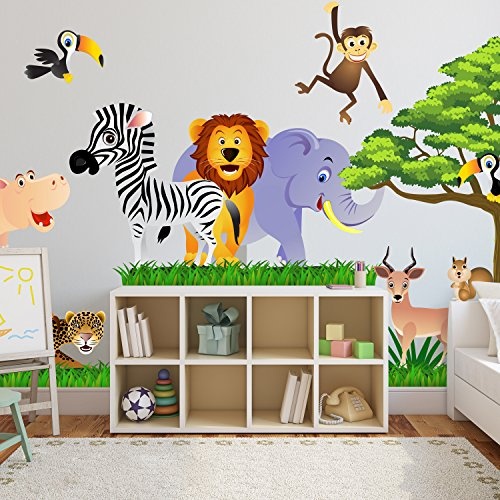 Wandtattoo Fürs Kinderzimmer, Baby. Sticker Aufklebr Tiere, Safari - SDB1 (XXL - 200 x 112 cm)