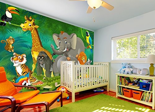 great-art Fototapete Dschungel Tiere 336 x 238 cm - 8-teilige Tapete Kinderzimmer Wandtapete
