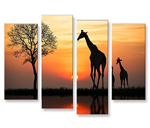 islandburner Bild Bilder auf Leinwand Giraffen Arfika Steppe Giraffe 4er XXL Poster Leinwandbild Wandbild Dekoartikel Wohnzimmer Marke