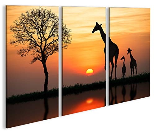 islandburner Bild Bilder auf Leinwand Giraffen Arfika Steppe Giraffe 3p XXL Poster Leinwandbild Wandbild Dekoartikel Wohnzimmer Marke