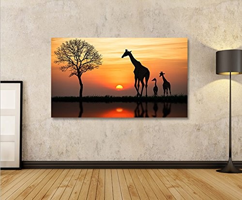 islandburner Bild Bilder auf Leinwand Giraffen Arfika Steppe Giraffe 1p XXL Poster Leinwandbild Wandbild Dekoartikel Wohnzimmer Marke