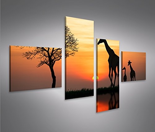 islandburner Bild Bilder auf Leinwand Giraffen Arfika Steppe Giraffe 4L XXL Poster Leinwandbild Wandbild Dekoartikel Wohnzimmer Marke