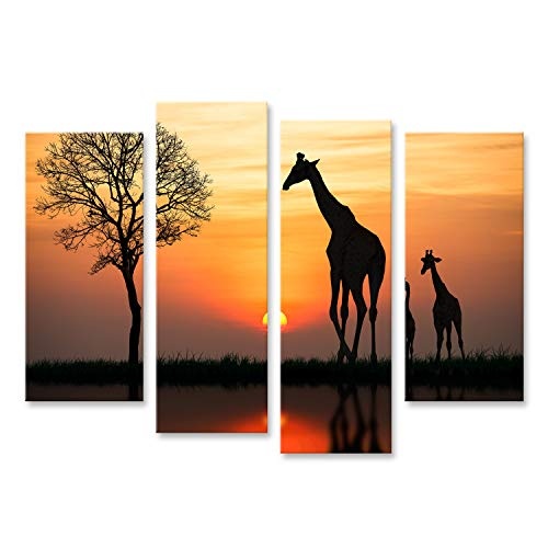 islandburner Bild Bilder auf Leinwand Schattenbild der Giraffe mit Reflexion im Wasser Wandbild, Poster, Leinwandbild MTN