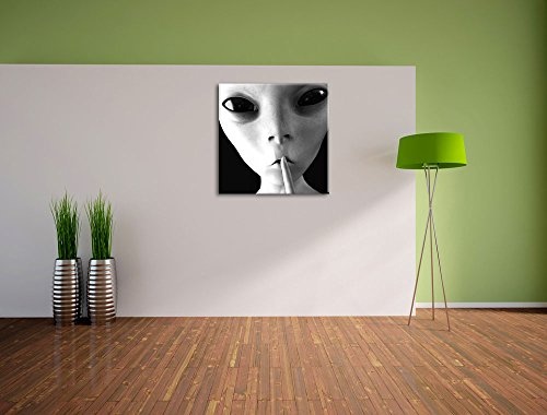 Alien - nicht reden Kunst B&W, Format: 60x60 auf Leinwand, XXL riesige Bilder fertig gerahmt mit Keilrahmen, Kunstdruck auf Wandbild mit Rahmen, günstiger als Gemälde oder Ölbild, kein Poster oder Plakat