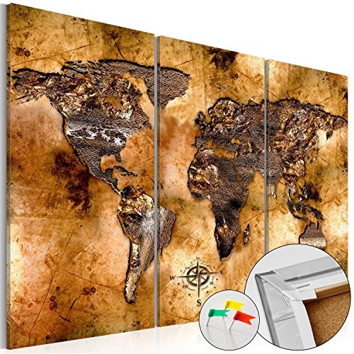 Neuheit! Weltkarte mit Kork Rückwand 60x40 cm - dreiteilig Bilder Leinwandbild Poster Pinnwand Kunstdruck Weltkarte Karte Welt Landkarte Kontinent k-A-0050-p-f 60x40 cm B&D XXL