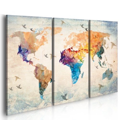 Neuheit! Weltkarte mit Kork Rückwand 90x60 cm - dreiteilig Bilder Leinwandbild Poster Pinnwand Kunstdruck Weltkarte Kontinent Welt Landkarte Karte k-C-0042-p-a 90x60 cm B&D XXL