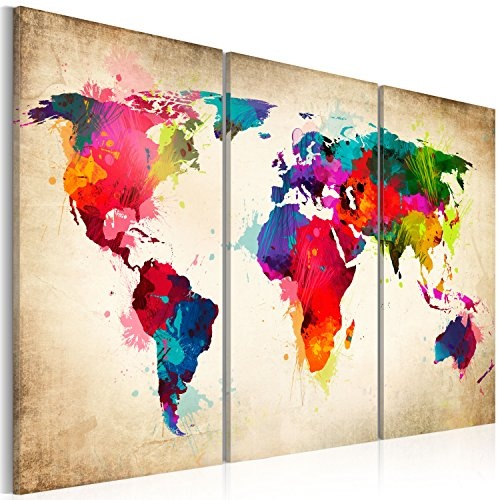 murando - Bilder Weltkarte 135x90 cm Vlies Leinwandbild 3 Teilig Kunstdruck modern Wandbilder XXL Wanddekoration Design Wand Bild - Abstrakt bunt Landkarte Reise k-A-0006-b-f