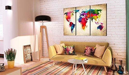 murando - Bilder Weltkarte 135x90 cm Vlies Leinwandbild 3 Teilig Kunstdruck modern Wandbilder XXL Wanddekoration Design Wand Bild - Abstrakt bunt Landkarte Reise k-A-0006-b-f