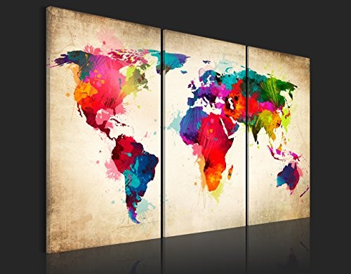 murando - Bilder Weltkarte 135x90 cm Vlies Leinwandbild 3 Teilig Kunstdruck modern Wandbilder XXL Wanddekoration Design Wand Bild - Abstrakt bunt Landkarte Reise k-A-0006-b-f