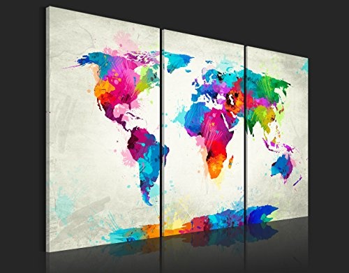 Neuheit! Weltkarte mit Kork Rückwand 60x40 cm - dreiteilig Bilder Leinwandbild Poster Pinnwand Kunstdruck Weltkarte Kontinent Welt Landkarte Karte k-A-0053-p-e 60x40 cm B&D XXL