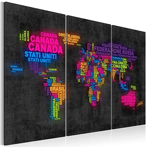 Neuheit! Weltkarte mit Kork Rückwand 60x40 cm - dreiteilig Bilder Leinwandbild Poster Pinnwand Kunstdruck Weltkarte Kontinent Welt Landkarte Karte k-C-0046-p-a 60x40 cm B&D XXL