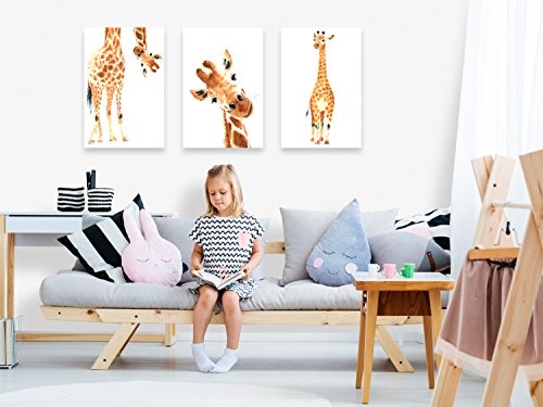 murando - Bilder Giraffe 60x30 cm Vlies Leinwandbild 3 Teilig Kunstdruck modern Wandbilder XXL Wanddekoration Design Wand Bild - Tier weiß g-B-0079-b-e