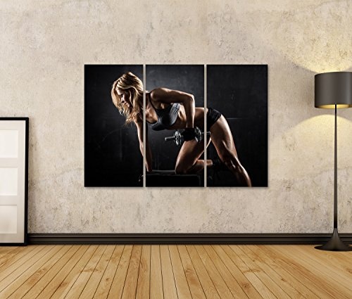 islandburner Bild Bilder auf Leinwand Fitness Frau mit Hanteln Poster, Leinwandbild, Wandbilder