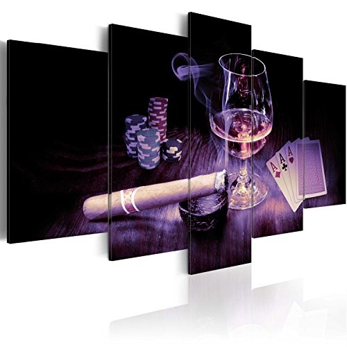 murando - Bilder 200x100 cm Vlies Leinwandbild 5 TLG Kunstdruck modern Wandbilder XXL Wanddekoration Design Wand Bild - Alkohol Zigarre Poker Whisky i-A-0101-b-p