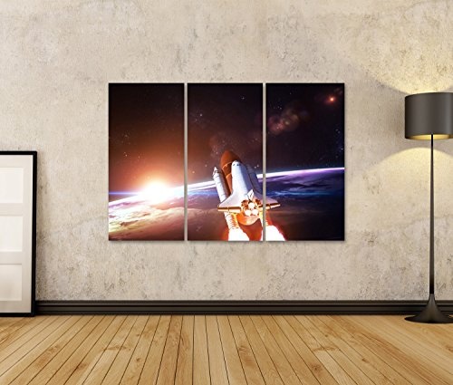 islandburner Bild Bilder auf Leinwand 3 teilig Raumschiff Space Shuttle Poster, Leinwandbild, Wandbilder