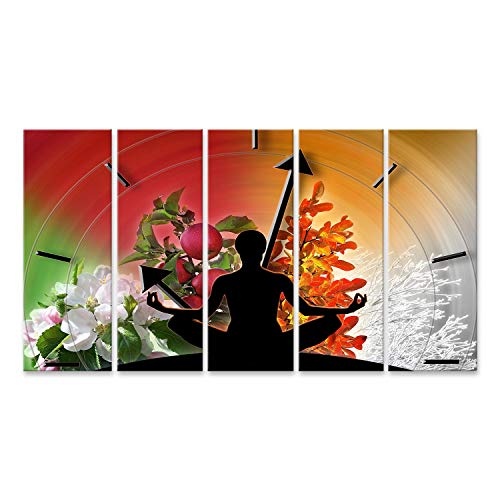 Bild Bilder auf Leinwand Weibliche Yogafigur gegen Collage von Bildern, die Vier Jahreszeiten repräsentieren Lebenskreis und vergängliches Zeitkonzept. Wandbild Poster Leinwandbild RCL