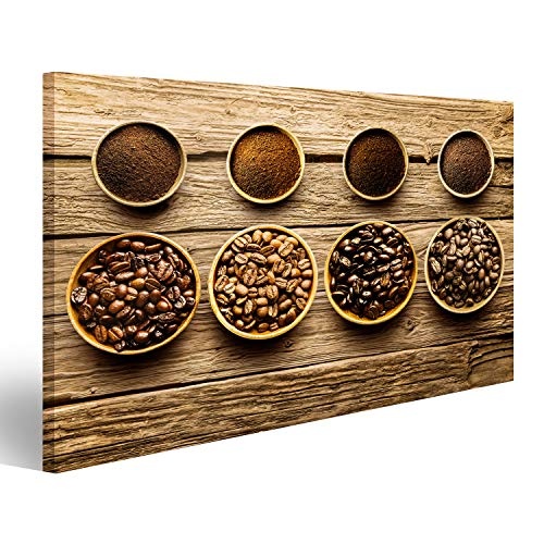 Bild Bilder auf Leinwand Bereiten frische geröstete Kaffeebohnen zu brauen mit Einer Draufsicht von Vier verschiedenen Sorten von Bohnen Wandbild, Poster, Leinwandbild MXA