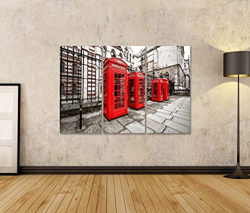 islandburner Bild Bilder auf Leinwand horizontale Aufnahme von Vier roten Telefonzellen auf London Wandbild, Poster, Leinwandbild MSV