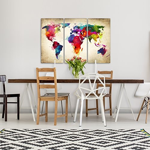 murando - Bilder Weltkarte 60x40 cm Vlies Leinwandbild 3 Teilig Kunstdruck modern Wandbilder XXL Wanddekoration Design Wand Bild - Abstrakt bunt Landkarte Reise k-A-0006-b-f