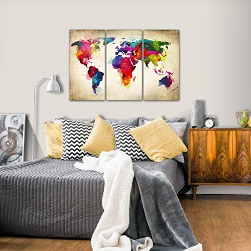 murando - Bilder Weltkarte 60x40 cm Vlies Leinwandbild 3 Teilig Kunstdruck modern Wandbilder XXL Wanddekoration Design Wand Bild - Abstrakt bunt Landkarte Reise k-A-0006-b-f