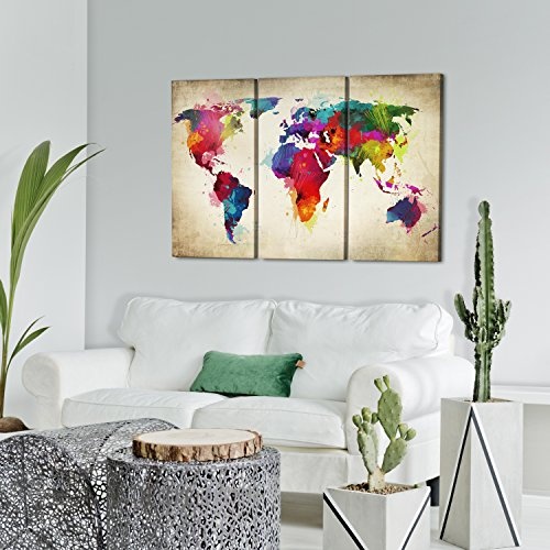 murando - Bilder Weltkarte 60x40 cm Vlies Leinwandbild 3 Teilig Kunstdruck modern Wandbilder XXL Wanddekoration Design Wand Bild - Abstrakt bunt Landkarte Reise k-A-0006-b-f