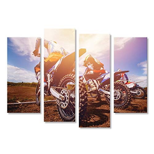 islandburner Bild auf Leinwand Dreckiges Fahrrad. Team Motocross auf Fahrrad Motorrad ist Start-Straße. Wandbild, Poster, Leinwandbild HON-4erP