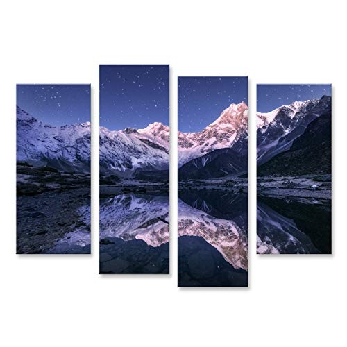 Bild Bilder auf Leinwand Erstaunliche Nachtszene mit Himalaja- Bergen und Gebirgssee nachts sternenklar in Nepal. Landschaft mit hohen Felsen mit Wandbild, Poster, Leinwandbild OFP