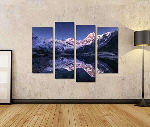 Bild Bilder auf Leinwand Erstaunliche Nachtszene mit Himalaja- Bergen und Gebirgssee nachts sternenklar in Nepal. Landschaft mit hohen Felsen mit Wandbild, Poster, Leinwandbild OFP
