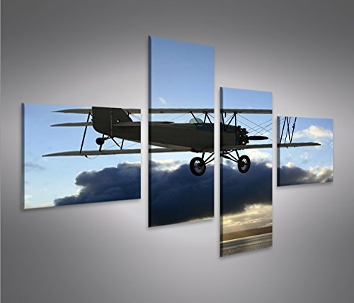 islandburner Bild Bilder auf Leinwand Doppeldecker Flugzeug Aviator 4L XXL Poster Leinwandbild Wandbild Dekoartikel Wohnzimmer Marke