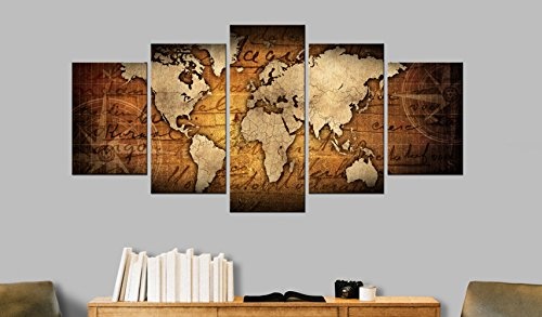 murando - Bilder 225x112 cm Vlies Leinwandbild 5 TLG Kunstdruck modern Wandbilder XXL Wanddekoration Design Wand Bild - Weltkarte Welt Landkarte Kontinente k-A-0062-b-n