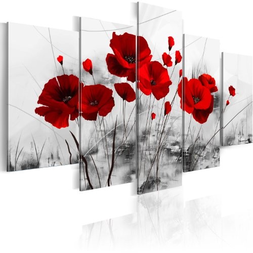 murando - handbemalte Bilder auf Leinwand Blumen 100x50 cm - 5 Teilig - Leinwandbilder - Wandbilder XXL - Kunst - Wandbild - Mohnblumen rot schwarz 0107-5