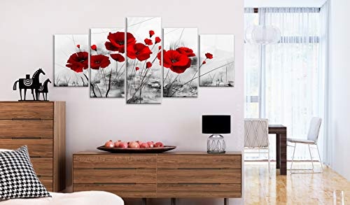 murando - handbemalte Bilder auf Leinwand Blumen 100x50 cm - 5 Teilig - Leinwandbilder - Wandbilder XXL - Kunst - Wandbild - Mohnblumen rot schwarz 0107-5