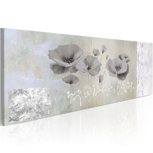 murando - handbemalte Bilder auf Leinwand Blumen 120x40 cm - 1 Teilig - Leinwandbilder - Wandbilder XXL - Kunst - Wandbild - Mohnblumen weiss schwarz 0107-6