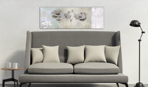 murando - handbemalte Bilder auf Leinwand Blumen 120x40 cm - 1 Teilig - Leinwandbilder - Wandbilder XXL - Kunst - Wandbild - Mohnblumen weiss schwarz 0107-6