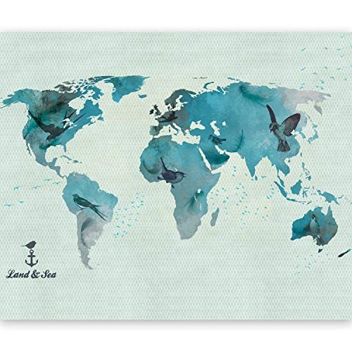 murando - Fototapete Weltkarte 200x154 cm - Vlies Tapete - Moderne Wanddeko - Design Tapete - Wandtapete - Wand Dekoration - blau Vogel 10040910-45