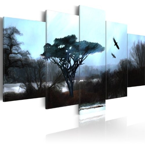 murando - handbemalte Bilder auf Leinwand Natur 200x100 cm - 5 Teilig - Leinwandbilder - Wandbilder XXL - Kunst - Wandbild - Landschaft Baum Vogel 0108-3