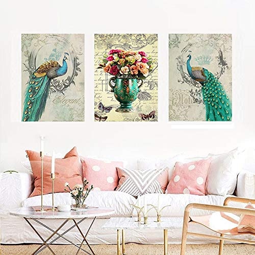 Matty-Bilder Natur Vögel Ölgemälde Wandbild Dreiteiliger Schlafzimmer Kunstdruck Modern Wandbilder Fasertuch Herrlich Pfau Wanddekoration Design Wand Bild Europäische Retro