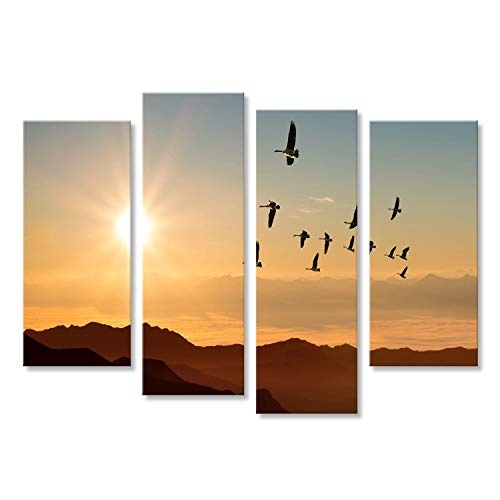 islandburner Bild auf Leinwand Vögel bei Sonnenaufgang oder Sonnenuntergang Wandbild, Poster, Leinwandbild, Deko, Wanddeko, Wandtattoo