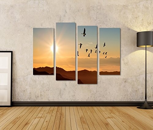 islandburner Bild auf Leinwand Vögel bei Sonnenaufgang oder Sonnenuntergang Wandbild, Poster, Leinwandbild, Deko, Wanddeko, Wandtattoo