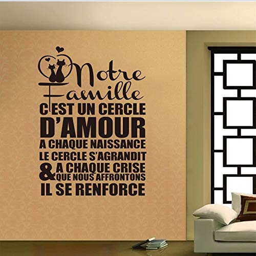 Aufkleber Französisch Citation Famille Un Cercle DAmour Vinyl Wandtattoo Abnehmbare Tapete Für Wohnzimmer Wohnkultur Dekoration 55X85 Cm