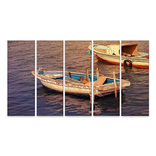 Bild Bilder auf Leinwand altes Fischen hölzernes Boot, das am Pier andockt Wandbild, Poster, Leinwandbild OFC