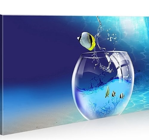islandburner Bild Bilder auf Leinwand Fisch Im Weinglass 1p XXL Poster Leinwandbild Wandbild Dekoartikel Wohnzimmer Marke