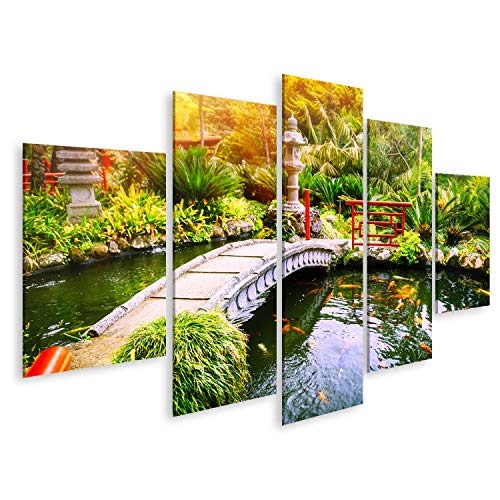 islandburner, Bild Bilder auf Leinwand Japanischer Garten mit schwimmenden Koi-Fischen im Teich. Natur Hinterund Wandbild, Poster, Leinwandbild Pig-MFP-DE6