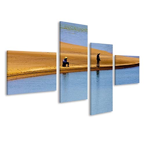 islandburner Bild auf Leinwand Zwei Leute, die am Ozean auf Strand fischen Wandbild, Poster, Leinwandbild HPP-4LP