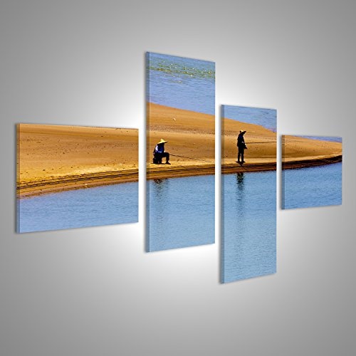 islandburner Bild auf Leinwand Zwei Leute, die am Ozean auf Strand fischen Wandbild, Poster, Leinwandbild HPP-4LP