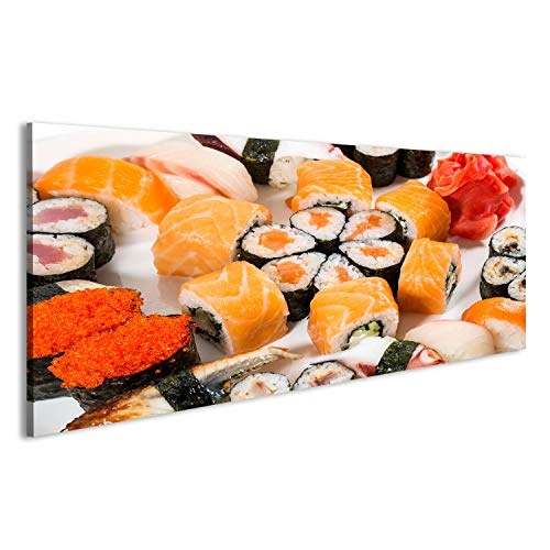 islandburner Bild Bilder auf Leinwand Japanische Sushi in Einem Restaurant mit Fisch und Gemüse Wandbild Leinwandbild Poster DFJ