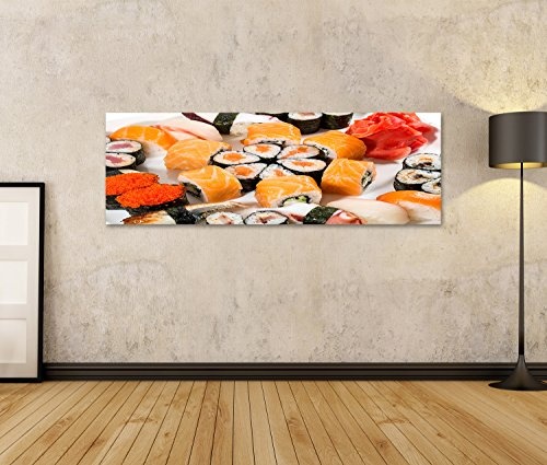 islandburner Bild Bilder auf Leinwand Japanische Sushi in Einem Restaurant mit Fisch und Gemüse Wandbild Leinwandbild Poster DFJ