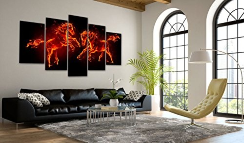 murando - Bilder 225x112 cm Vlies Leinwandbild 5 TLG Kunstdruck modern Wandbilder XXL Wanddekoration Design Wand Bild - Tiere Pferde Feuer g-B-0005-b-m