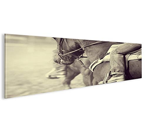 islandburner Bild Bilder auf Leinwand Cowboy V2 Reiten Pferde Sepia Vintage Panorama XXL Poster Leinwandbild Wandbild Dekoartikel Wohnzimmer Marke