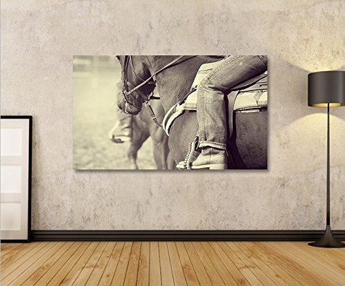 islandburner Bild Bilder auf Leinwand Cowboy V2 Reiten Pferde Sepia Vintage 1K XXL Poster Leinwandbild Wandbild Dekoartikel Wohnzimmer Marke